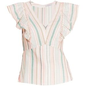 ‼️RARE‼️🎸PARKER🎸🔥NWT🔥Halsey Striped Ruffle in White Stripe Combo— S